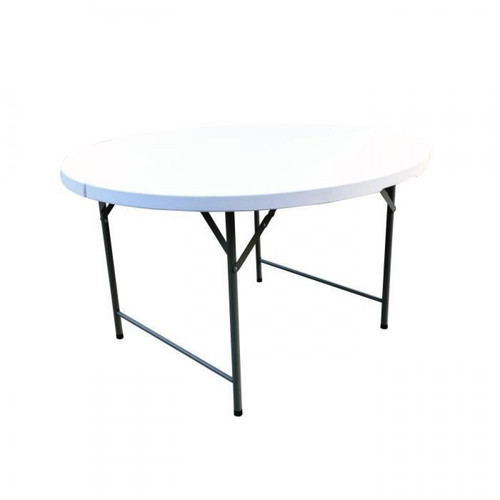 Cstore - Table ronde de jardin pliable pour réception - Structure acier et plateau en Polyéthylene PEHD - Ø122 x H.74 cm - Blanc - Ensembles canapés et fauteuils