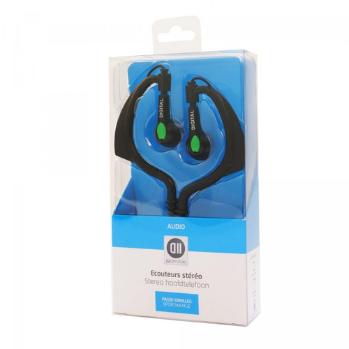 D2 Diffusion - WE Auriculaires Sport avec Micro et télécommande, Ecouteurs filaires de Running à Crochet d'oreille - Ecouteurs intra-auriculaires
