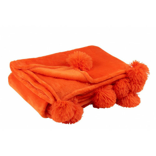 Dansmamaison - Plaid Pompon Polyester Orange Vif Dansmamaison  - Décoration