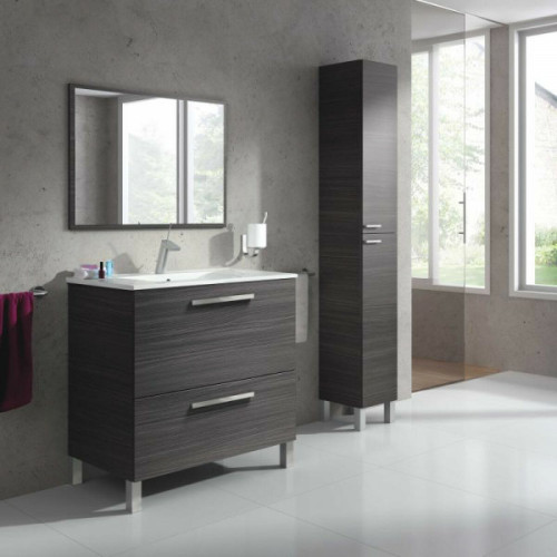 Dansmamaison - Meuble vasque 80 cm + vasque + miroir + colonne Gris Cendré - BANRU Dansmamaison  - Miroir salle de bain 80 x 80