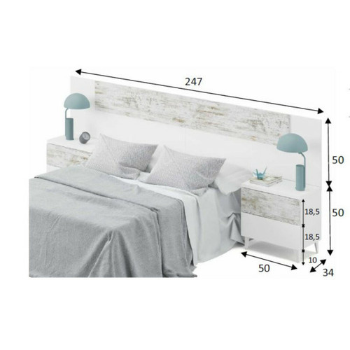 Dansmamaison Tête de lit 140 cm avec 2 chevets Blanc/Bois blanchi - COPIST