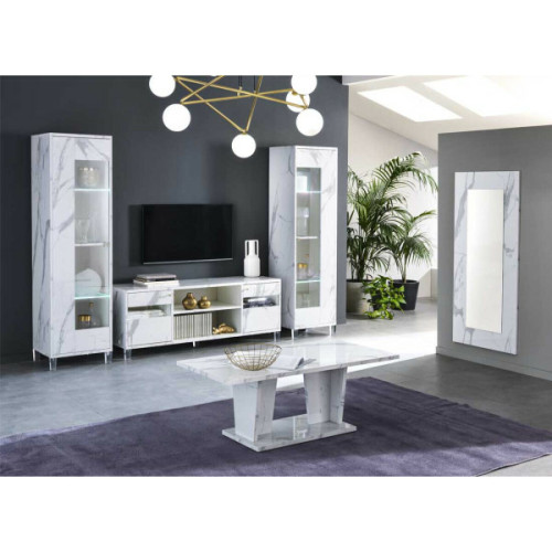 Dansmamaison - Séjour complet marbre blanc brillant - CARRARE Dansmamaison  - Ensemble meuble tv table basse