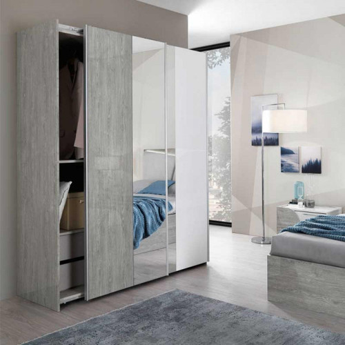 Dansmamaison - Armoire 2 portes coulissantes avec miroir - PARILI - L 179 x l 62 x H 214 cm Dansmamaison  - Porte coulissante miroir