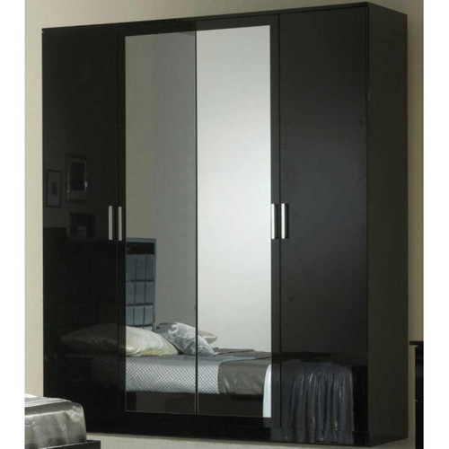 Dansmamaison - Armoire 4 portes battantes 2 miroirs Laqué Noir Brillant - AREZZO Dansmamaison  - Armoire