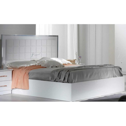 Dansmamaison - Cadre de lit + Tête de lit 180x200 Laqué Blanc Brillant à LEDs - AREZZO Dansmamaison  - Dansmamaison