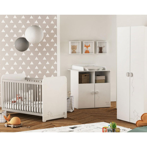 Dansmamaison - Chambre bébé complète mixte 60x120 - CHATON - L 67 x l 123 x H 90 cm - Chambre complète Blanc casse