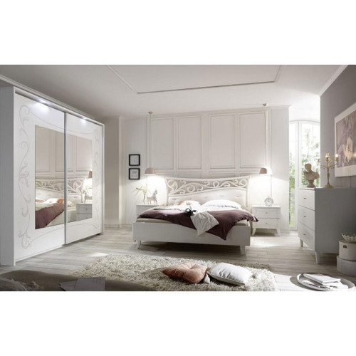 Dansmamaison - Chambre complète 160x200 Blanc - ESMERALDA n°1 - L 183 x l 211 x H 116 cm - Chambre complète Blanc casse