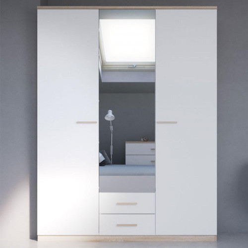 Dansmamaison Chambre complète 160x200 Blanc/Chêne - STAYA - L 168 x l 216 x H 98 cm