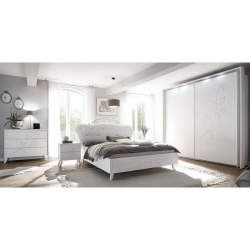 Dansmamaison - Chambre complète 180x200 Blanc - LADY - L 206 x l 204 x H 110 cm - Chambre complète Blanc casse