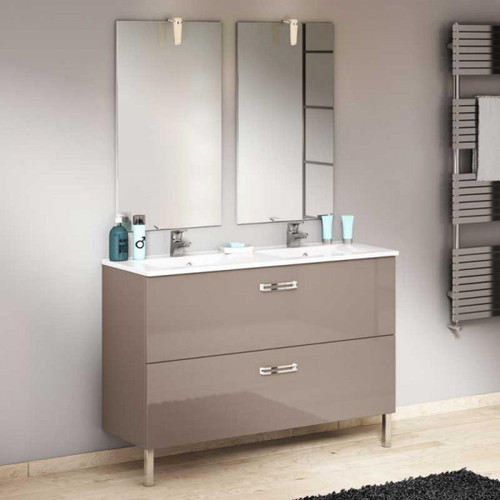 Dansmamaison - Ensemble meuble salle de bain 120 cm Argile + Double vasque - NOLET - L 120 x l 46 x H 70 cm - Meuble salle de bain double vasque Meubles de salle de bain