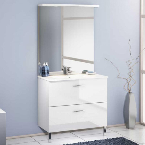 Dansmamaison - Ensemble meuble salle de bain 90 cm Blanc laqué brillant + Vasque - NOLET Dansmamaison  - Meuble salle de bain blanc laque