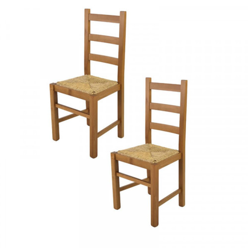 Dansmamaison - Lot de 2 chaises rustiques Chêne clair/Paille n°3 - PISA Dansmamaison - Maison Marron noir