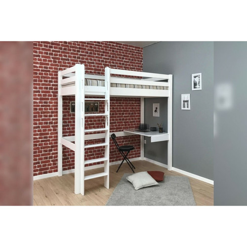DECOPIN - lit mezzanine pour petits espaces avec bureau 90 aneto - blanc uni DECOPIN  - Lit enfant Blanc+bleu