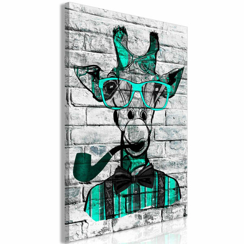 Decoshop26 - Tableau toile de décoration murale impression premium en 1 partie sur châssis en bois motif Girafe avec pipe vert 80x120 cm 11_0015112 Decoshop26  - Décoration