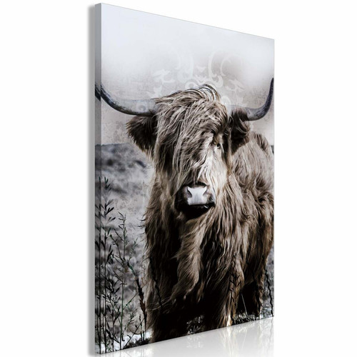 Decoshop26 - Tableau toile de décoration murale impression premium en 1 partie sur châssis en bois motif Vache des Highlands en sépia 40x60 cm 11_0015327 Decoshop26  - Deco vache