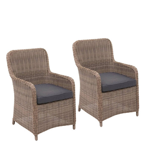 Chaises de jardin Decoshop26 2x fauteuils chaises en polyrotin jardin balcon terrasse beige coussin gris 04_0000259