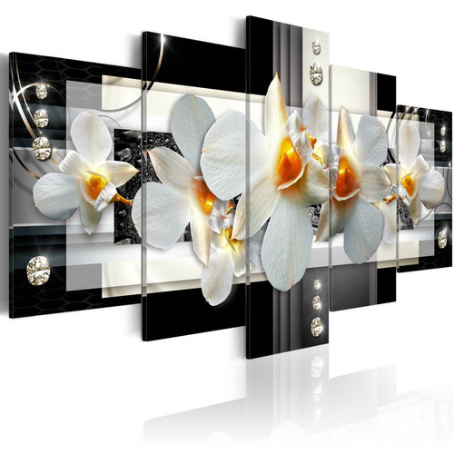 Decoshop26 - Tableau toile de décoration murale impression premium en 5 parties sur châssis en bois motif Orchidées ensoleillées 225x112,5 cm 11_0016336 Decoshop26  - Decoration orchidee
