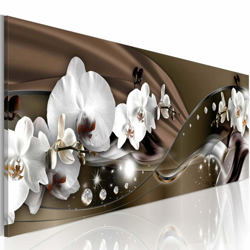 Decoshop26 - Tableau toile de décoration murale impression premium en 1 partie sur châssis en bois motif Danse d'orchidée au chocolat 150x50 cm 11_0016317 Decoshop26  - Décoration