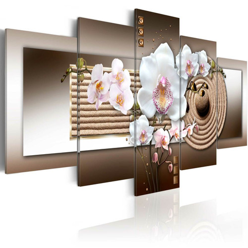 Decoshop26 - Tableau toile de décoration murale impression premium en 5 parties sur châssis en bois motif Jardin d'orchidées et zen 225x112,5cm 11_0016247 Decoshop26  - Décoration