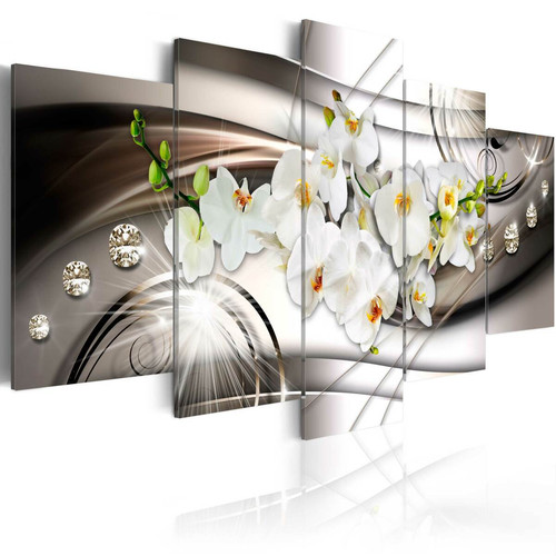 Decoshop26 - Tableau toile de décoration murale impression premium en 5 parties sur châssis en bois motif Orchidée avec diamants 100x50 cm 11_0016366 Decoshop26  - Decoration orchidee