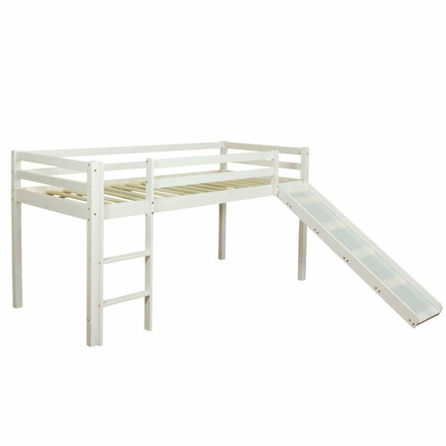 Decoshop26 - Lit mezzanine mi-hauteur 90x200cm avec échelle toboggan en bois laqué blanc LIT06200 Decoshop26  - Lit bebe blanc laque