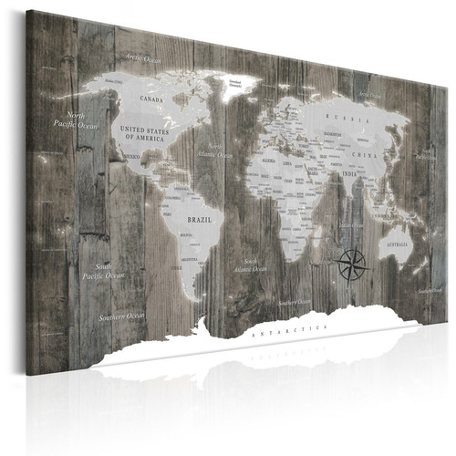 Decoshop26 - Tableau toile de décoration murale impression premium en 1 partie sur châssis en bois motif Carte du monde : monde en bois 90x60cm 11_0015690 Decoshop26 - Tableaux, peintures