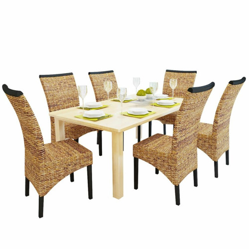 Decoshop26 - Lot de 6 chaises de salle à manger cuisine style philippin bois solide de manguier et abaca CDS022244 Decoshop26  - Lot 6 chaises marron