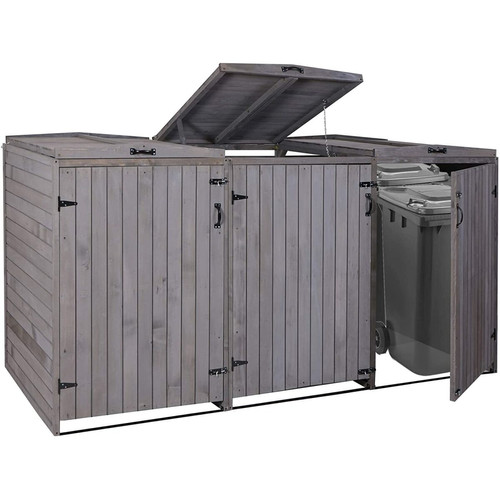Decoshop26 Abri de poubelles extérieur conteneurs à ordures jusqu'à 6 bacs 126x237,5x98 cm en bois certifié FSC gris anthracite 04_0005616