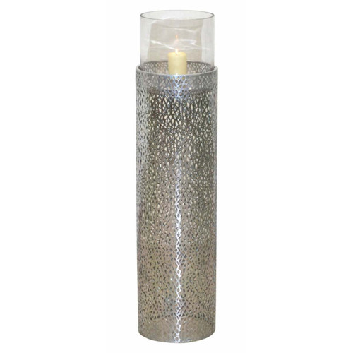 Decoshop26 - Lanterne de sol bougeoir design romantique en métal avec une surface perforée couleur argenté hauteur 89 cm DEC05105 Decoshop26  - Maison Gris