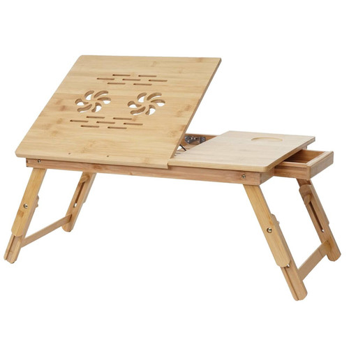 Decoshop26 - Table d'ordinateur portable support pour PC en bambou hauteur réglable 04_0005050 Decoshop26  - Table bambou