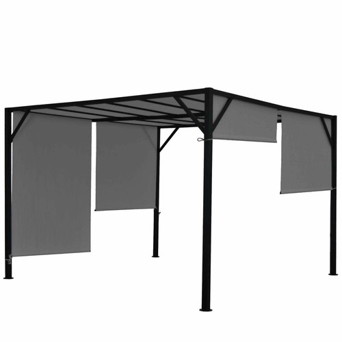 Decoshop26 - Pergola arche pavillon de jardin terrasse auvent structure acier stable 6cm + toit ouvrant gris 4x3m 04_0004074 Decoshop26  - Abri de terrasse Abris de jardin