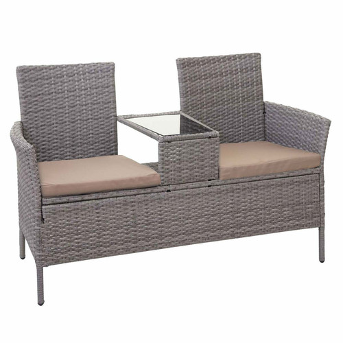 Decoshop26 - Banc en polyrotin avec table fauteuils chaises de jardin 132cm gris coussin crème 04_0001140 Decoshop26  - Chaises de jardin