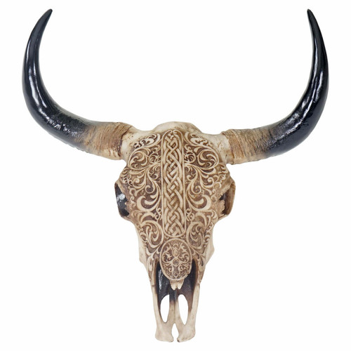 Decoshop26 Trophée de tête de taureau longhorn crâne décoratif 45cm trophée intérieur extérieur décoration murale 04_0002849