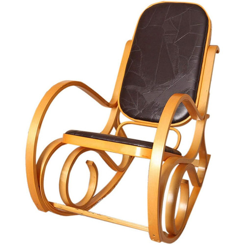 Decoshop26 - Fauteuil à bascule rocking chair en bois clair assise en cuir marron FAB040008 Decoshop26 - Maison Marron noir