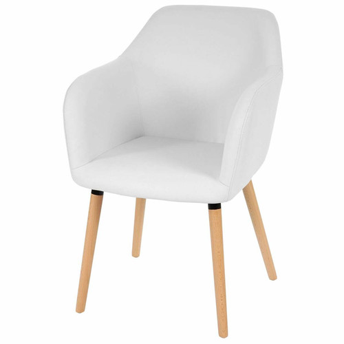 Decoshop26 - Chaise de salle à manger cuisine design rétro en synthétique blanc pieds bois clair 04_0002360 Decoshop26  - Chaise design pied bois