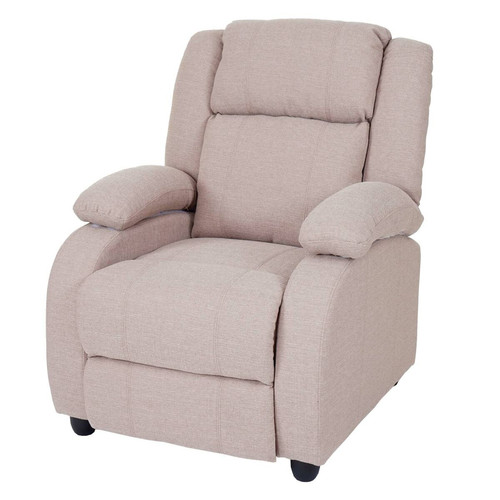 Fauteuils Decoshop26 Fauteuil TV chaise longue relax avec repose-pieds et accoudoirs en tissu/textile gris crème 04_0003173
