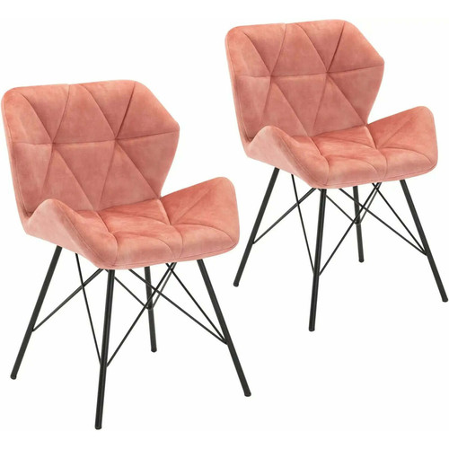 Decoshop26 - 2 chaises de salle à manger visiteur lounge en tissu velours rose pieds en métal design rétro vintage FAL09102 Decoshop26  - Chaise vintage Chaises