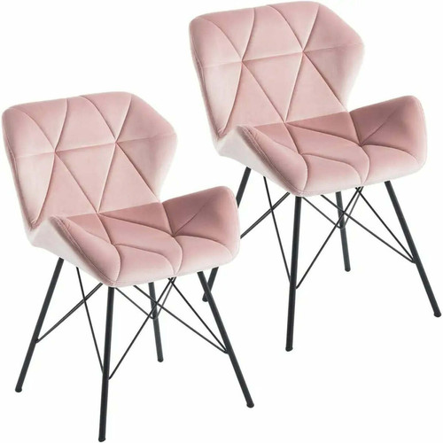 Decoshop26 - Lot de 2 chaises de salle à manger en tissu velours rose couture triangle pieds en métal design Eiffel CDS09337 Decoshop26  - Chaises eiffel