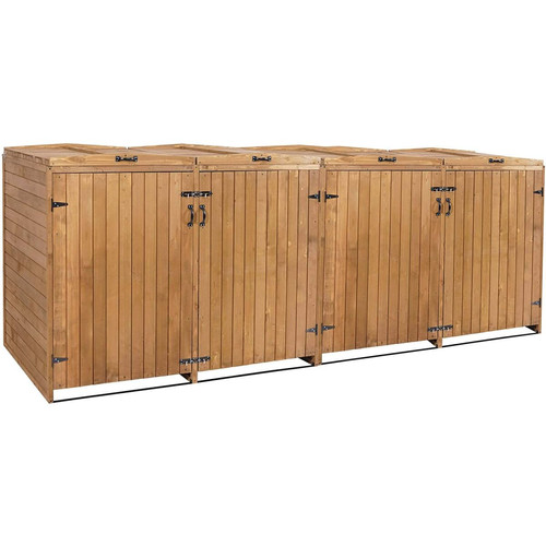 Cache-poubelles Abri de poubelles extérieur conteneurs à ordures jusqu'à 8 bacs avec couvercle 126x316x98 cm en bois certifié FSC marron 04_0002872