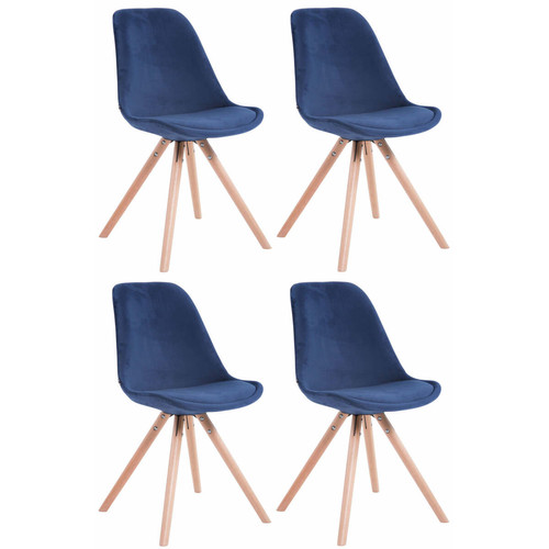 Decoshop26 - 4 chaises de salle à manger style scandinave en velours bleu pieds rond en bois clair CDS10303 Decoshop26  - Chaise scandinave Chaises