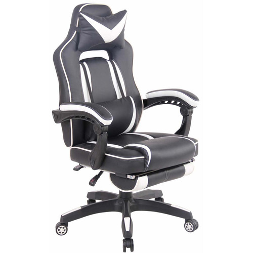 Decoshop26 - Chaise de bureau fauteuil gaming avec repose-pieds téléscopique en synthétique noir et blanc BUR10628 Decoshop26  - Mobilier de bureau