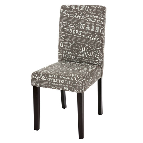 Decoshop26 - Chaise de salle à manger cuisine en tissu gris avec écriture pieds en bois foncé design moderne 04_0002357 Decoshop26  - Chaise moderne bois
