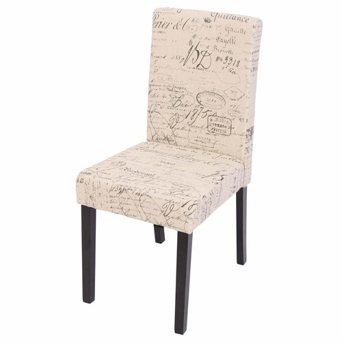 Decoshop26 - Chaise de salle à manger cuisine en tissu avec motif écriture pieds en bois foncés design moderne 04_0002352 Decoshop26  - Chaise design pied bois