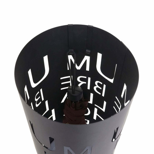 Decoshop26 Porte-parapluie rond 55cm motif écriture en métal noir avec bac récupérateur d'eau 04_0004942