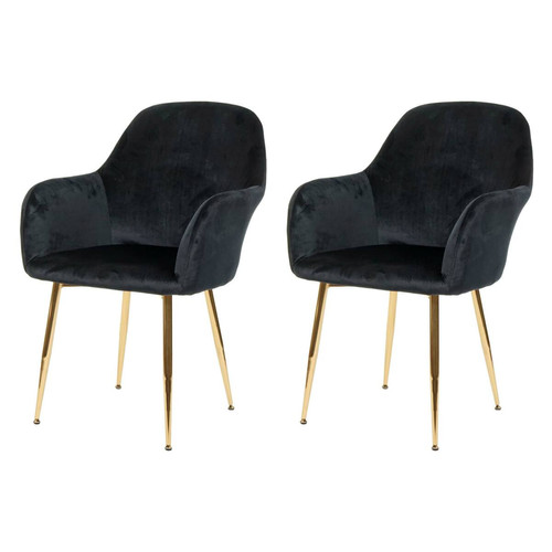 Decoshop26 - Lot de 2 chaises de salle à manger design rétro en tissu velours noir pieds métal dorés 04_0000380 Decoshop26  - Maison Gris