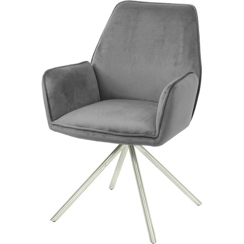 Decoshop26 - Chaise fauteuil rembourré salon bureau avec accoudoirs rotation 90° en velours gris pieds acier FAL04038 Decoshop26  - Salon, salle à manger