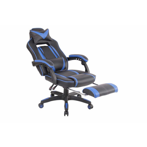 Bureau et table enfant Chaise de bureau fauteuil gaming avec repose-pieds téléscopique en synthétique noir et bleu BUR10622