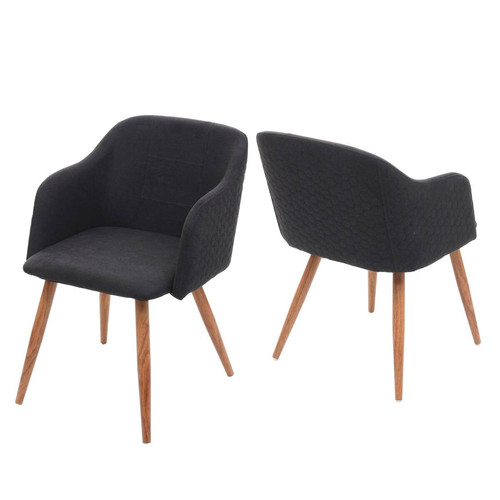 Decoshop26 - 2x chaises de salle à manger cuisine design rétro accoudoirs en tissu gris anthracite 04_0000364 Decoshop26 - Chaise cuisine Chaises