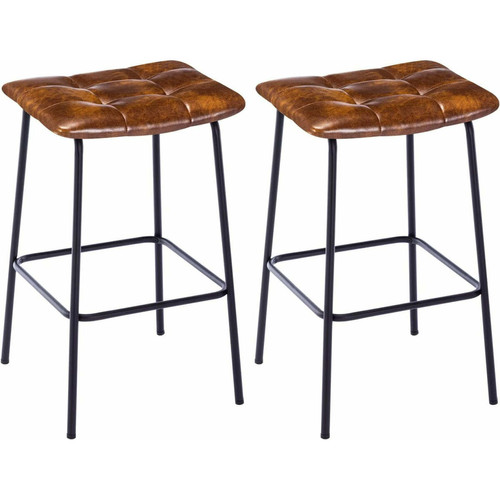 Decoshop26 - Lot de 2 tabourets de bar assise capitonné en synthétique marron orangé pieds métal avec repose-pieds TDB09218 Decoshop26  - Tabouret bar orange