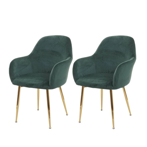 Decoshop26 - Lot de 2 chaises de salle à manger design rétro en tissu velours vert pieds métal dorés 04_0000381 Decoshop26  - Chaise écolier Chaises